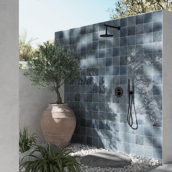 Zahara 6 in. x 6 in. Glossy Slate Blue Porcelain Zellige Square Tile (5.38 sq ft/case)-22 Pack