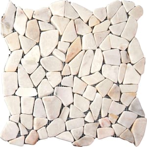 White Flat River Rock 16 in. x 16 in. x 10mm Tumbled Marble Mesh-Mounted Mosaic Tile (12.46 sq. ft. / case)