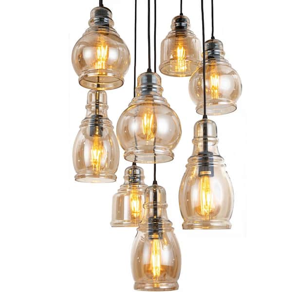 OUKANING 40-Watt 8-Light Black Modern Cluster Globe Pendant