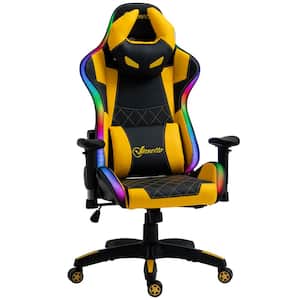 Black Yellow Racing Gaming Chair with RGB LED Light Swivel Home Office Computer Recliner High Back Gamer Chair