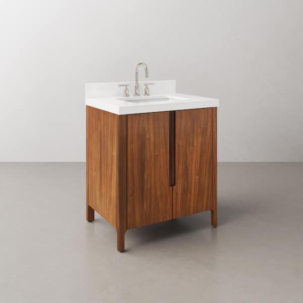 Sequoia 30 In. W x 22 in. D x 34.4 in. H Single Sink Bath Vanity in Noir Juglans with White Quartz Top and Chrome Faucet