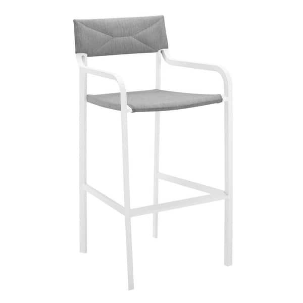 MODWAY Raleigh Stackable Aluminum Outdoor Bar Stool in White with Gray