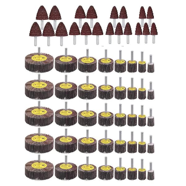1/4 in. Shank Aluminum Oxide Abrasive Flap Wheel Sander Set with Cylinder and Cone Shapes for Power Drills (60-Pack)