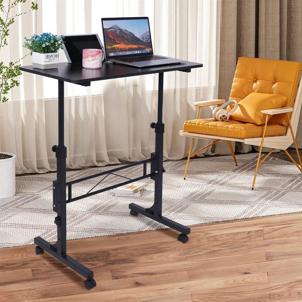 31.5 in. x 15.75 in. Black Rectangular Adjustable Height Standing Desk, Por
