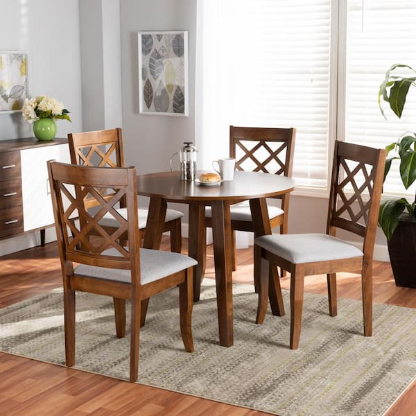 Baxton Studio Adara 5 Piece Grey and Walnut Dining Set 1739874