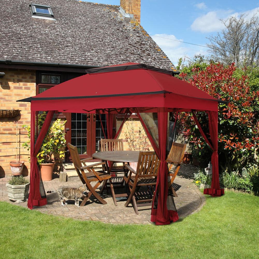 Red Steel 11x11 Patio Gazebo with Mosquito Netting