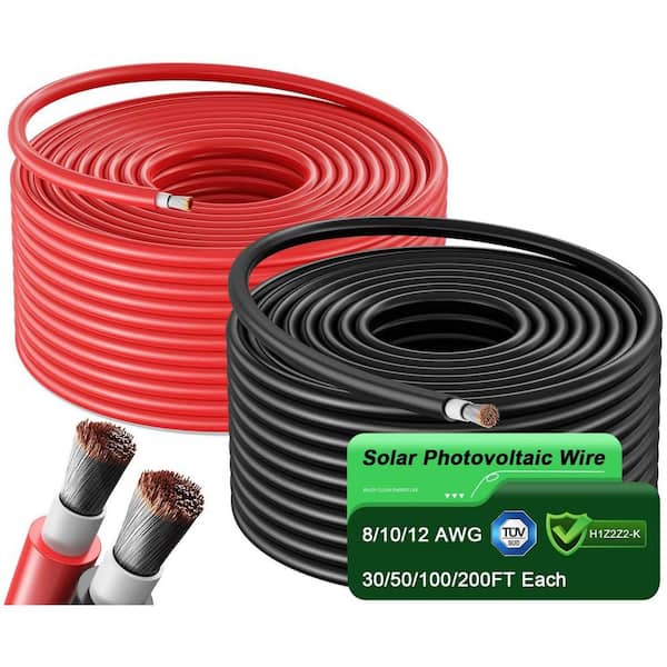 10AWG Solar Panel Extension Cable Kit 50Ft Black and 50Ft Red Tinned Copper Wire for Outdoor Automotive Marine