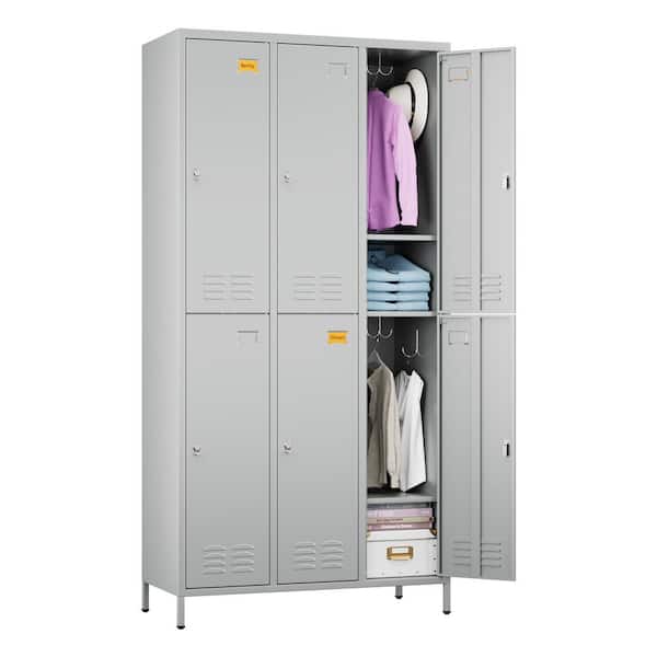 35.5 in. W x 72 in. H x 16 in. D Freestanding Cabinets with 6-Door, Locker, Wardrobe for School, Home, Gym in Light Gray