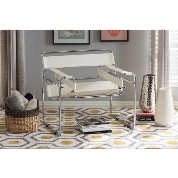 Jericho Cream Leather and Chrome Mid-Century Modern Accent Chair