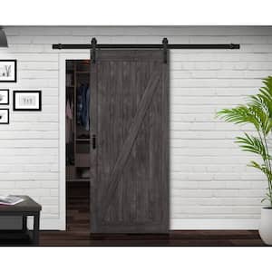 36 in. x 84 in. Iron Age Z Design Solid Core Interior Barn Door with Rustic Hardware Kit