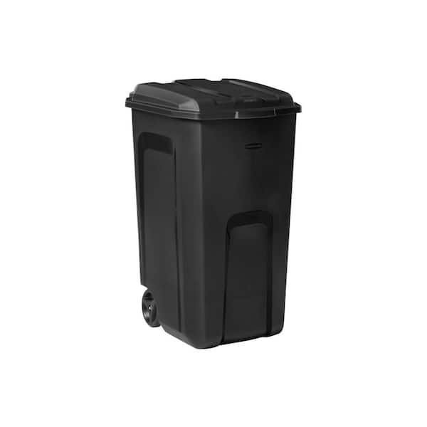Roughneck 45 Gal. Black Wheeled Vented Trash Can with Lid
