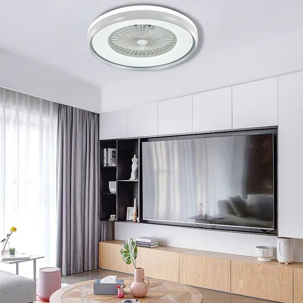 gray and white ceiling fan