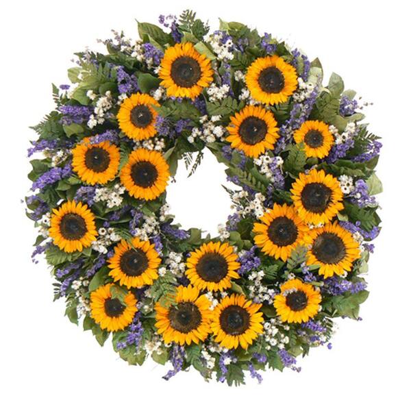 The Christmas Tree Company Sunflower Wingding 30 in. Dried Floral Wreath-DISCONTINUED