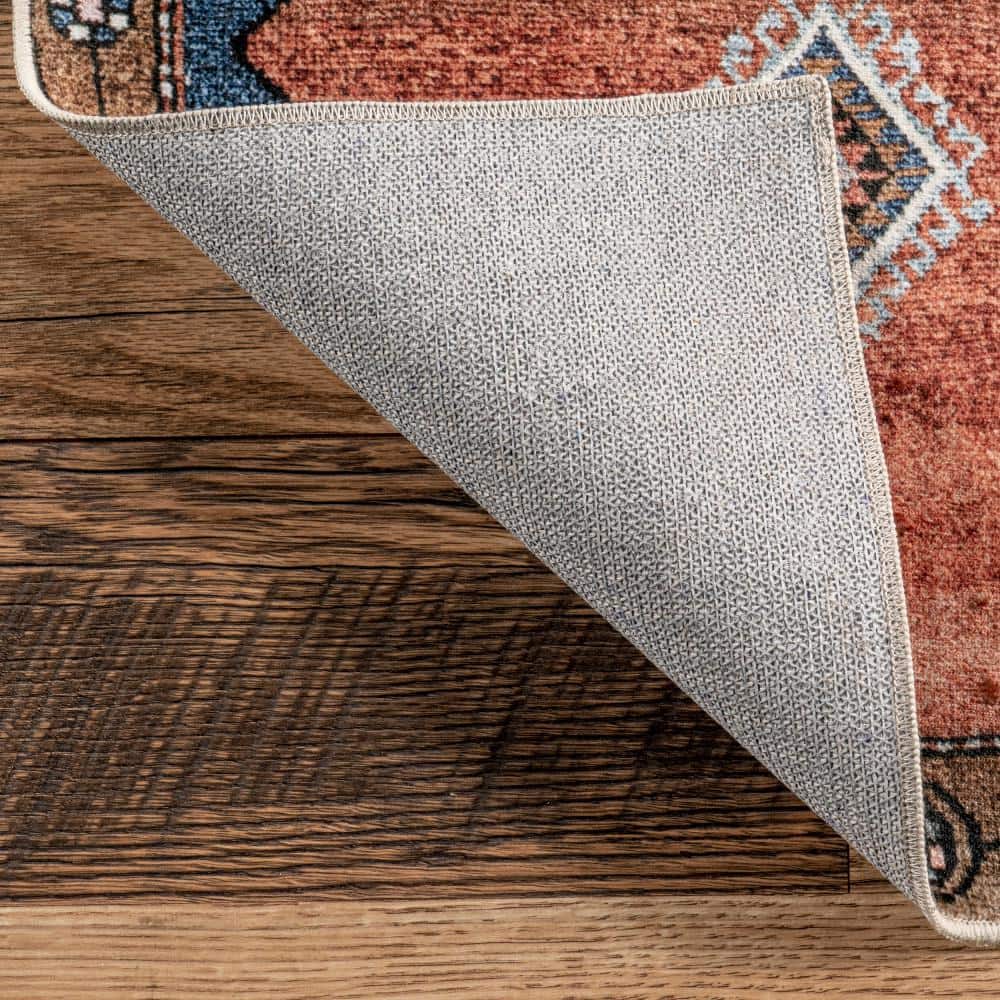Gray and Rust Medallion 8' x 10' Washable Synthetic Area Rug