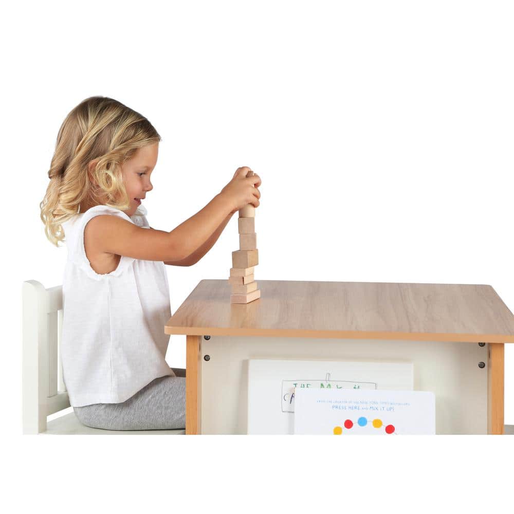 Natural and White Kids' 3-Piece Table and Book Rack Set