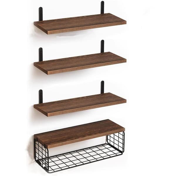 Unbranded 15.7 in. W x 5.9 in. D Dark Brown Wood Decorative Wall Shelf Set of 4 AV9Y4579