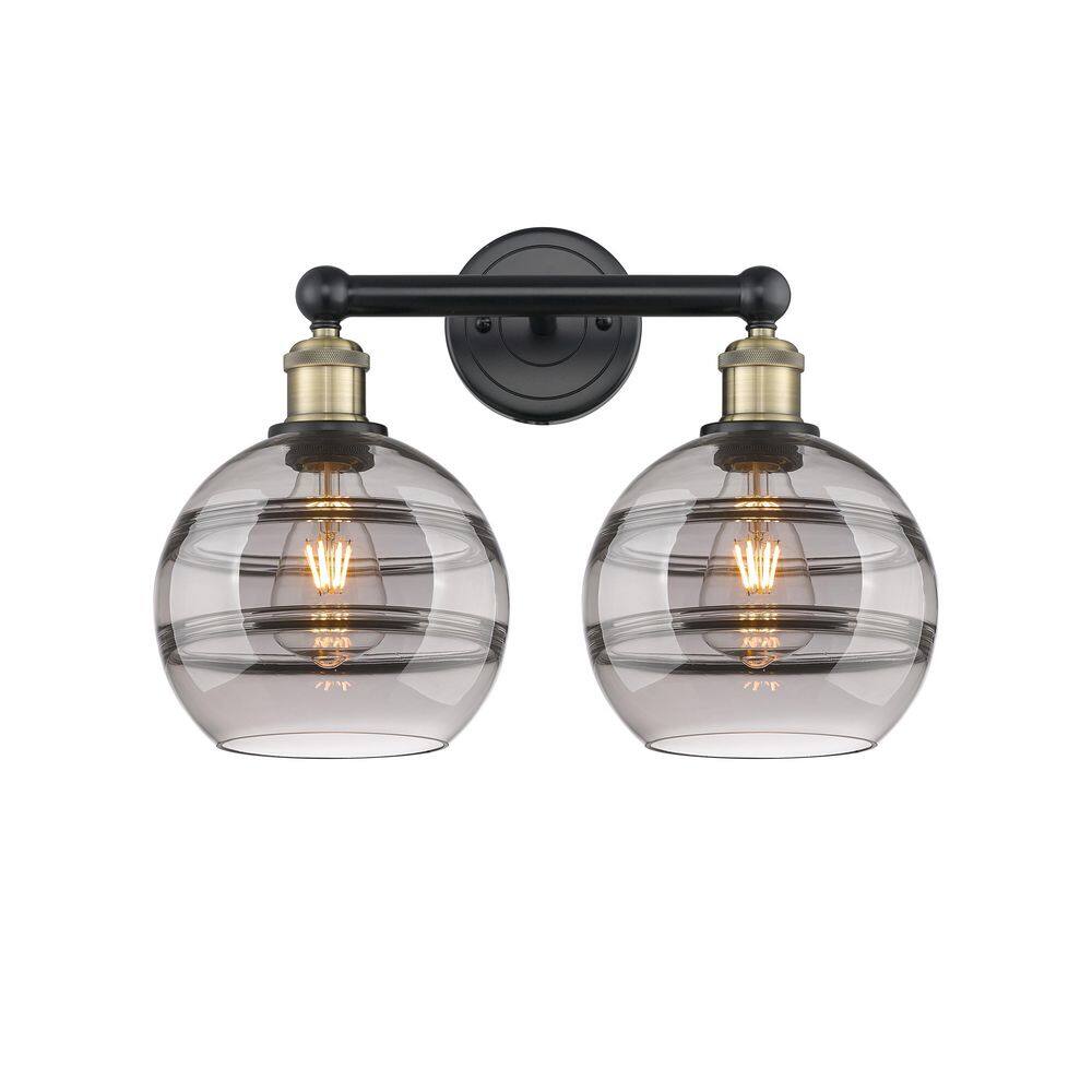 Rochester 17 in. 2-Light Black Antique Brass Vanity Light with Glass Shade price history on PriceWatchPro