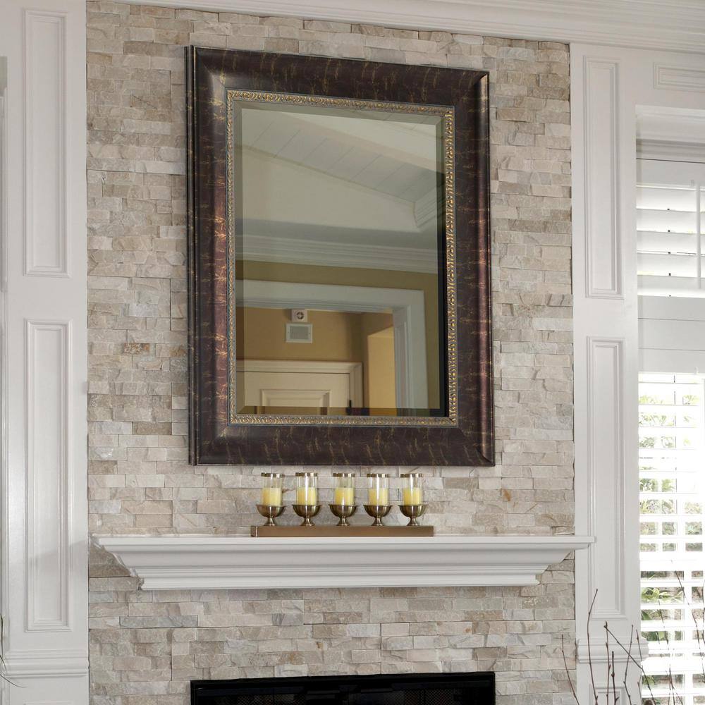 Elegant Distressed Bronze Rectangular Beveled Wall Mirror - 30.5 x 36 in