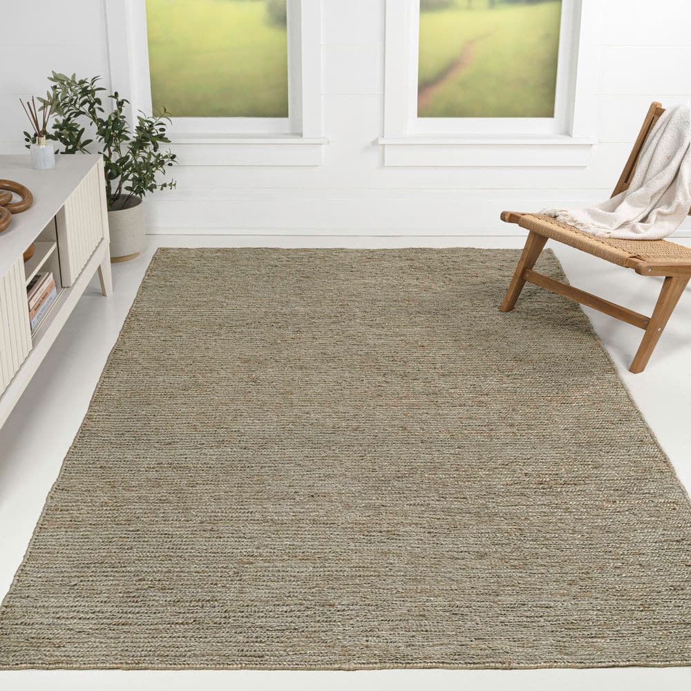 Rustic Rugs Grey JONATHAN Y Griffin Rustic Farmhouse Woven Jute Solid Gray 8 ft. x 10 ft ...