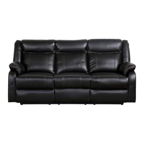EVERGLADE HOME Atlas 81.5 in. Round Arm Faux Leather Straight in Black