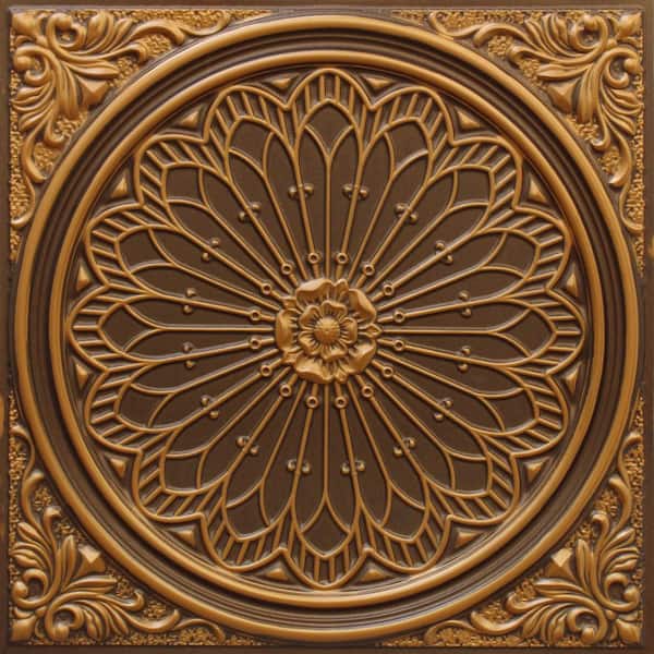 Dundee Deco Falkirk Perth Antique Gold 2 ft. x 2 ft. Decorative Rustic Glue Up or Lay In Ceiling Tile (4 sq. ft./case)