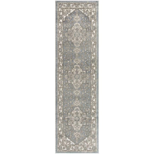 Nourison Concerto Blue 2 ft. x 8 ft. Center medallion Transitional Runner Area Rug