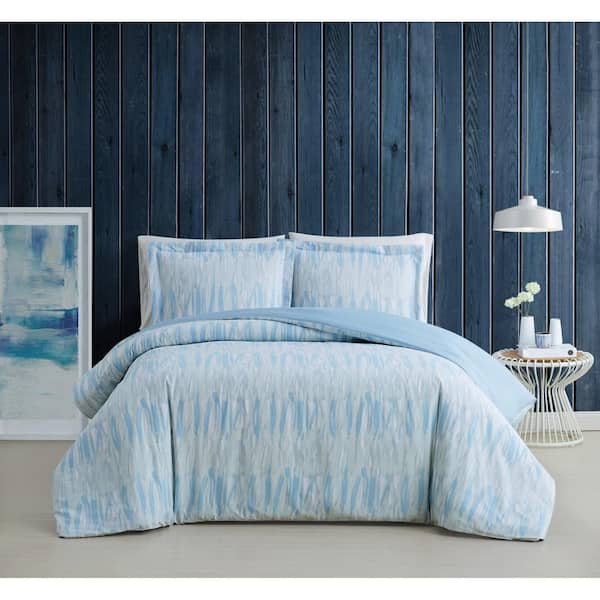 Brooklyn Loom Trevor 3-Piece Blue and White King Duvet Cover Set