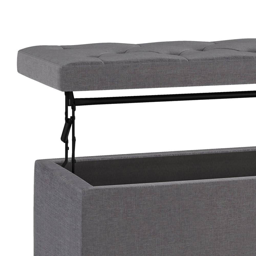 Hamilton Slate Grey Linen Blend Tufted Storage Footstool