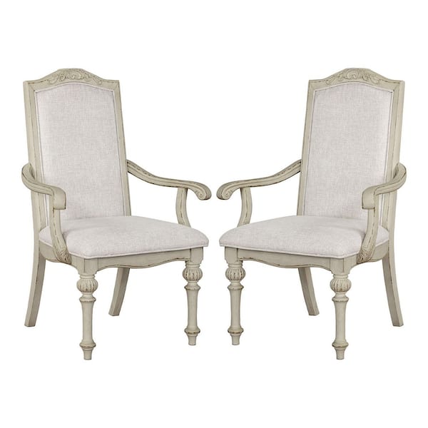 Willadeene Farmhouse Antique White Dining Armchairs (Set of 2)