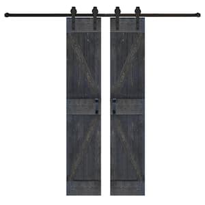 K Series 42 in. x 84 in. Carbon Gray DIY Solid Wood Double Sliding Barn Door with Hardware Kit