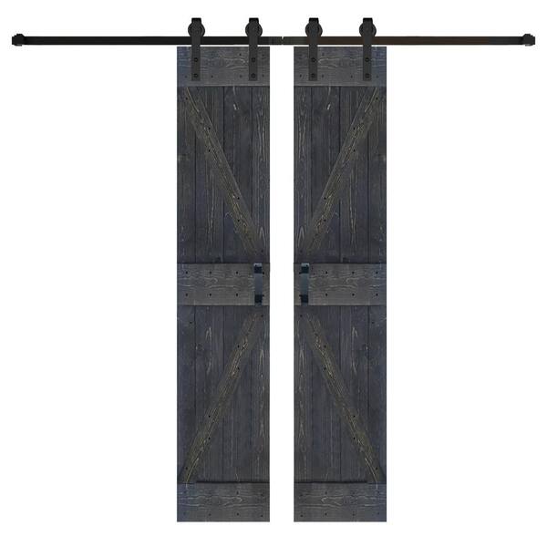 ISLIFE K Series 42 in. x 84 in. Carbon Gray DIY Solid Wood Double Sliding Barn Door with Hardware Kit