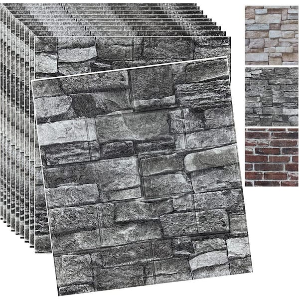 Black 3D Wall Panels Peel and Stick with Brick Wallpaper Peel and Stick Faux Stone Wall Panel Foam with Self-Adhesive