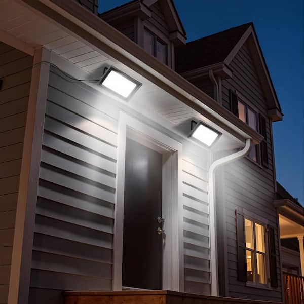 150 Watt Equivalence 4500 Lumen Black Plug-in RGB Integrated LED Flood Light, Outdoor Light with Dusk to Dawn Sensor