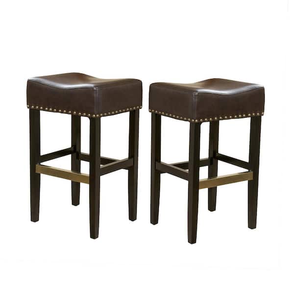 Noble House Louigi 30 in. Brown Backless Bar Stools (Set of 2)