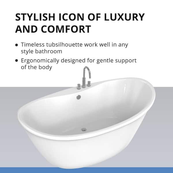 Caspian 66 in. x 36 in. Acrylic Freestanding Soaking Bathtub with Center Drain in White