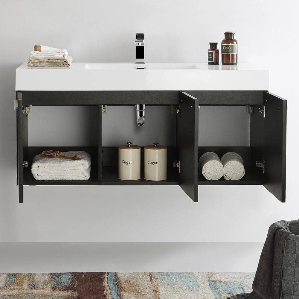 Vista 47" Black Wall-Mounted Vanity with Integrated Sink