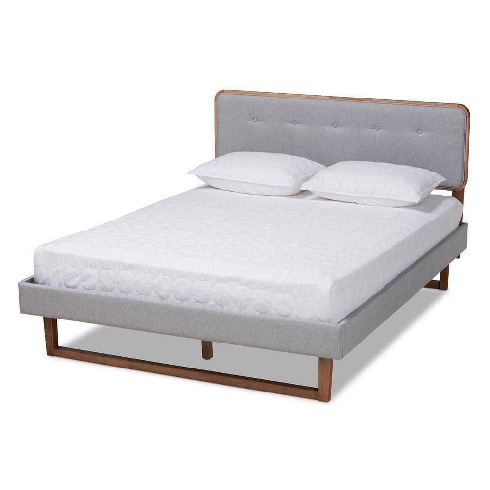 Baxton Studio Sofia Light Gray and Walnut Queen Platform Bed 167 ...