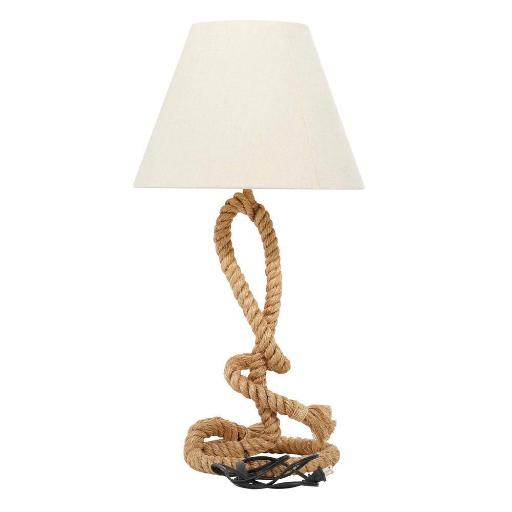 26" Rustic Jute Rope Table Lamp with White Shade