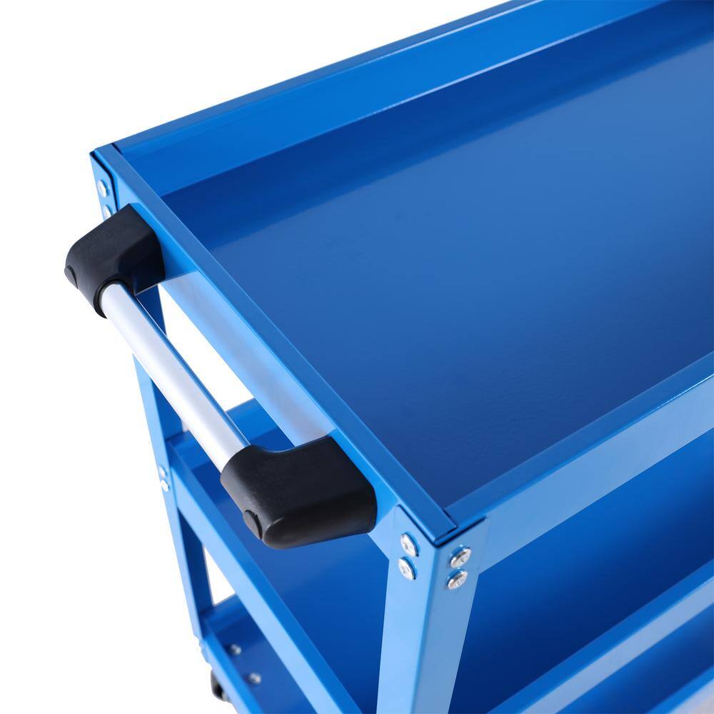 Blue 3-Tier Heavy Duty Steel Utility Cart with Lockable Wheels