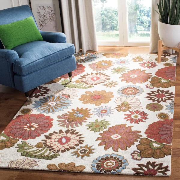 Blossom 6 ft. x 6 ft. Ivory/Multi Floral Garden Square Area Rug
