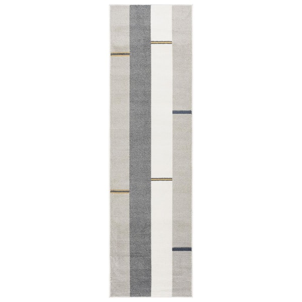 Pyramid 2 ft. x 7 ft. Gray/Ivory Navy Double Striped Solid Runner Rug