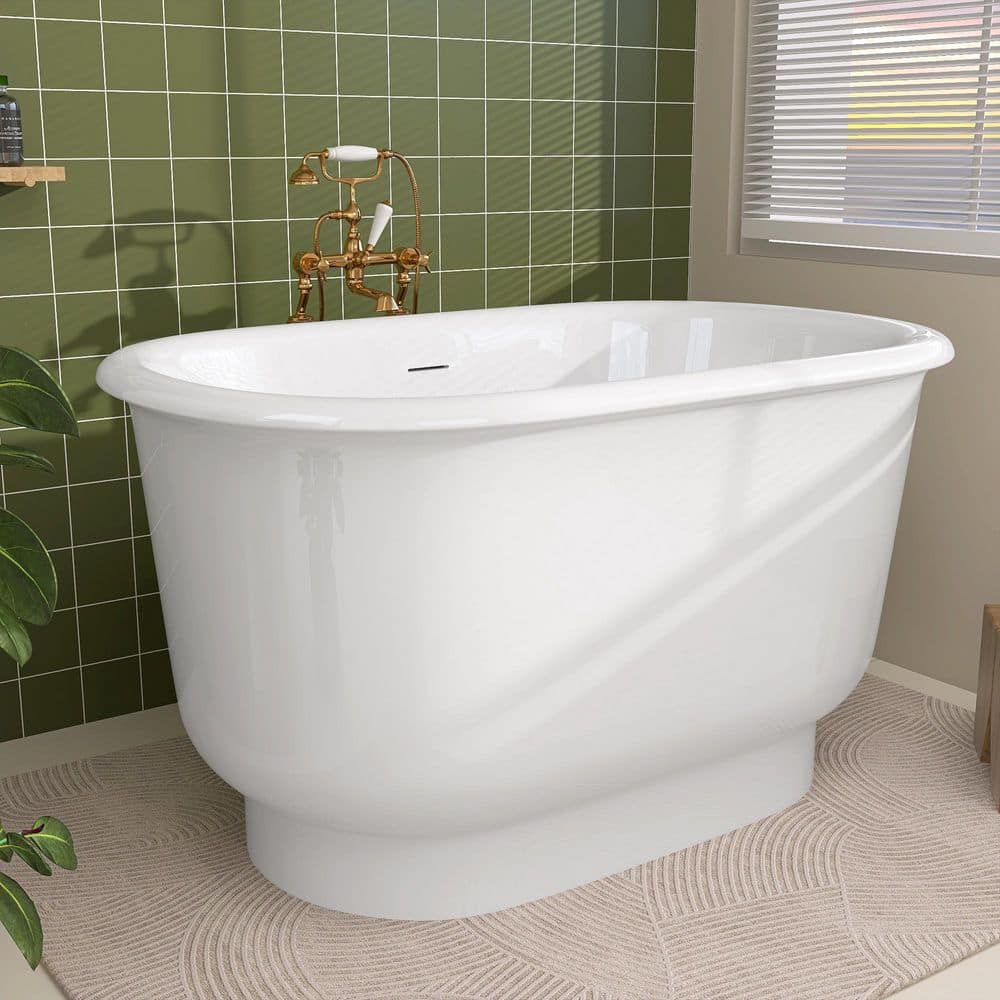 Zeafive 47 in. x 30 in. Acrylic Freestanding Soaking Bathtub Flatbottom ...