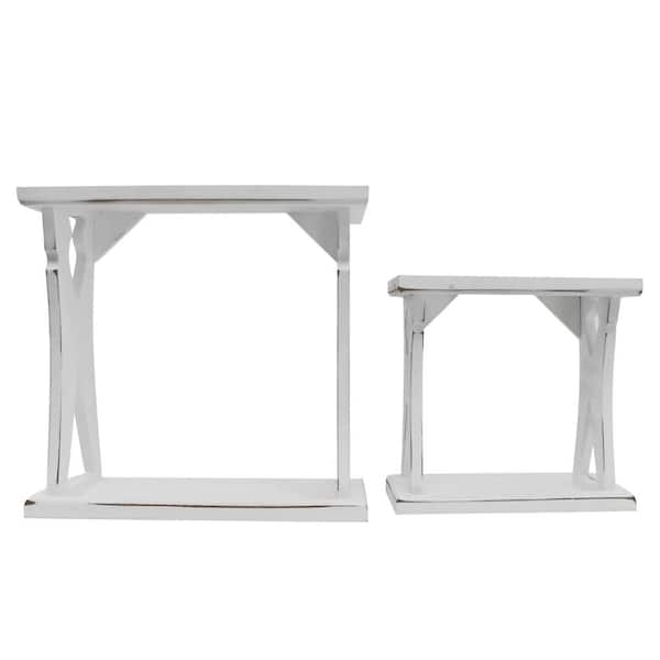 PARISLOFT 10.125 in. W x 5.25 in. D White Wood 2 Tier Decorative Wall Shelf Set of 2