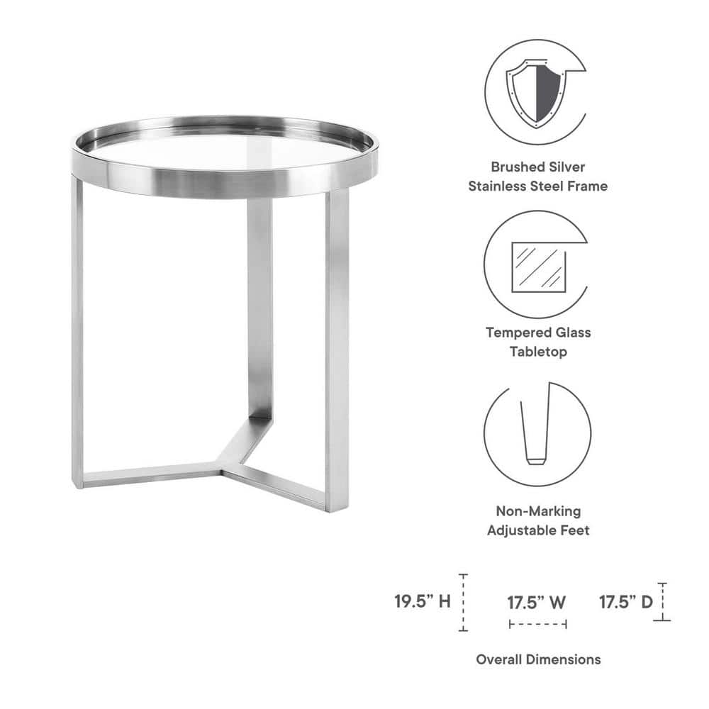 Silver Round Metal and Glass Accent Side Table