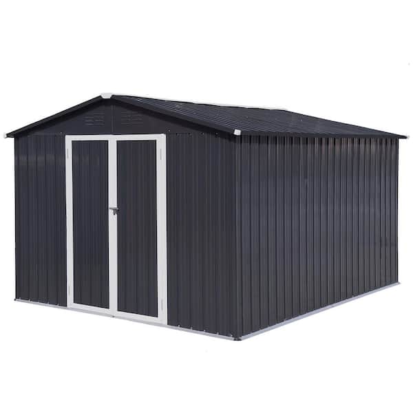 10 ft. W x 12 ft. D Dark Gray Metal Storage Shed with Sloped Roof, Air Vent Garden Tool Storage House(120 sq. ft. )
