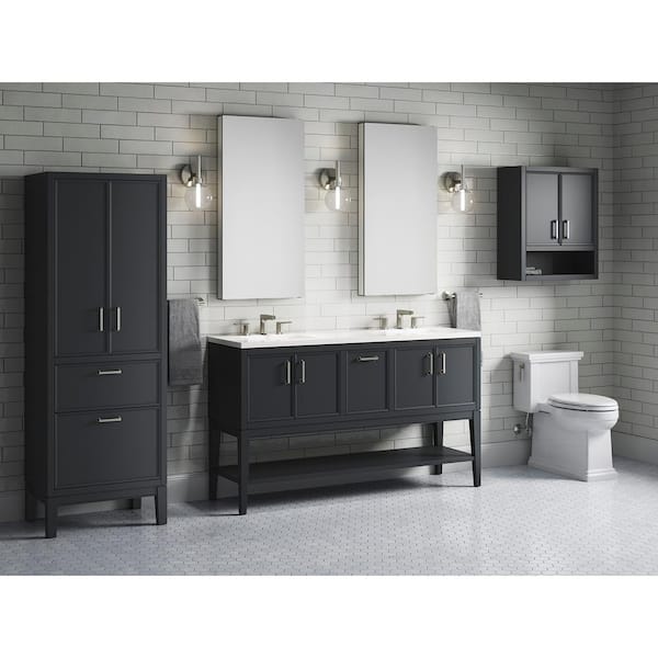 KOHLER Winnow 60in. Double Sink Freestanding Slate Grey Bath Vanity with White Quartz Top Assembled