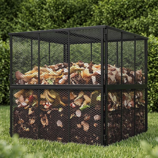 38 x 38 x 38 in Metal Compost Bin Outdoor with Cover 234 Gallon Rust-Proof Coating Easy Assembly Compost Bin, Black