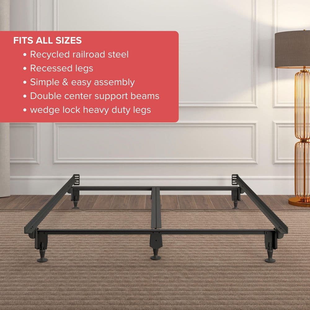 Hollywood Dark Metal Adjustable Bed Frame with Casters