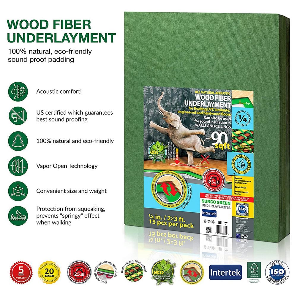 Green 6mm Wood Fiber Flooring Underlayment, 90 Sq Ft