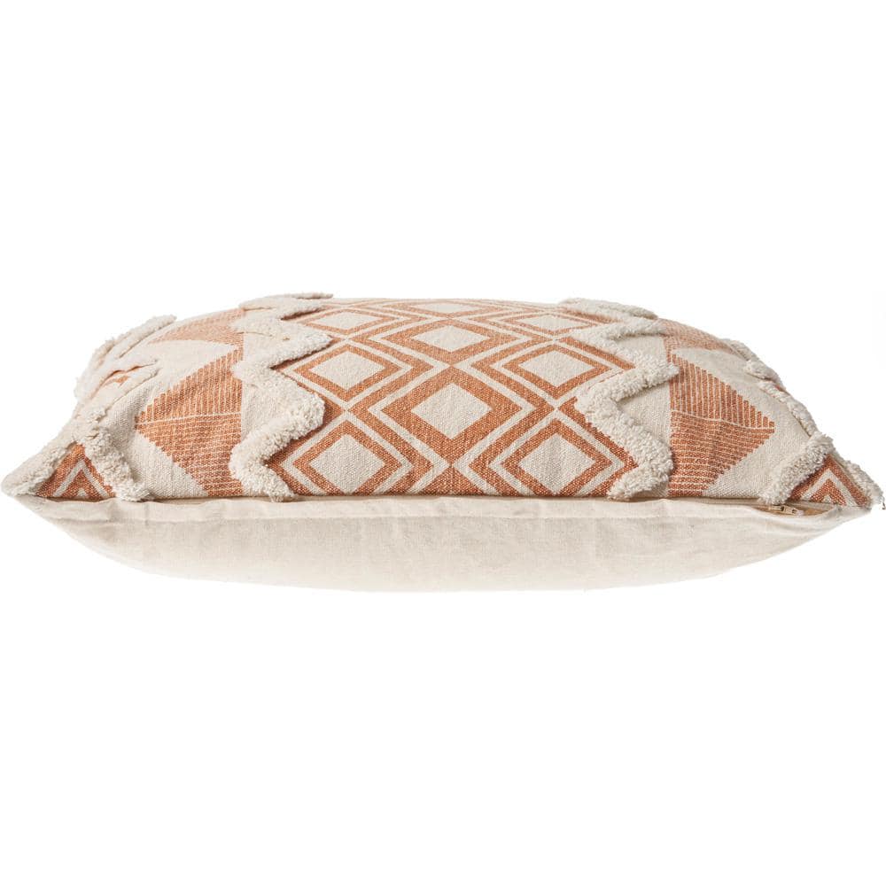 Burnt Orange and Cream Tufted Cotton Rectangle Throw Pillow